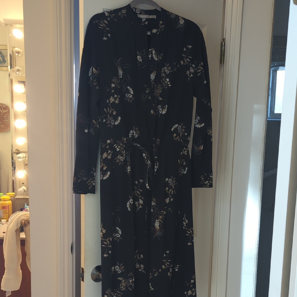 Vince Black Floral Long Sleeve Dress